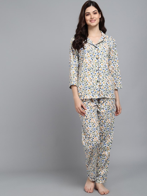 

N-Gal Women Yellow & Blue Printed Night suit