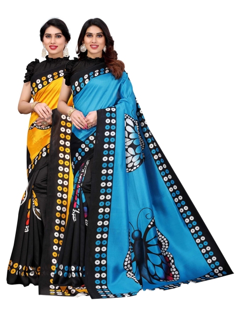 

AADVIKA Set of 2 Printed Art Silk Mysore Silk Saree, Yellow