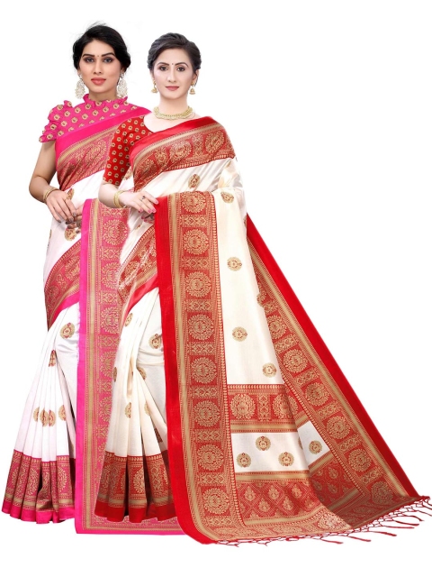 

AADVIKA Pack Of 2 Off White & Red Woven Design Art Silk Saree