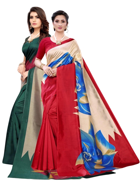 

AADVIKA Pack Of 2 Green & Red Floral Art Silk Saree