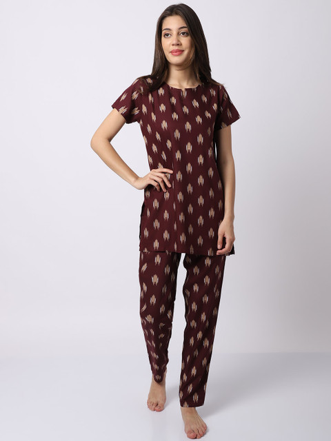 

Boston Club Women Maroon Printed Night Suit