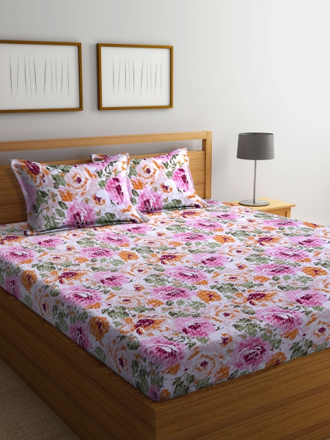 

BOMBAY DYEING Pink Floral Printed 120 TC Queen Bedsheet With 2 Pillow Covers