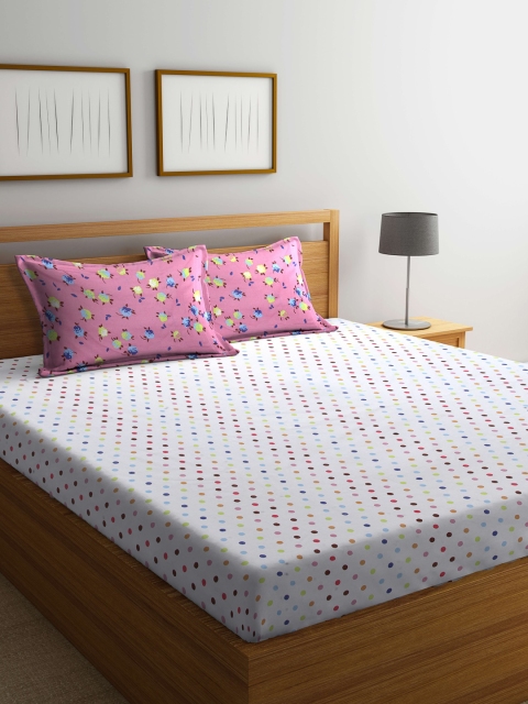 

BOMBAY DYEING Pink & White Geometric 120 TC Queen Bedsheet with 2 Pillow Covers