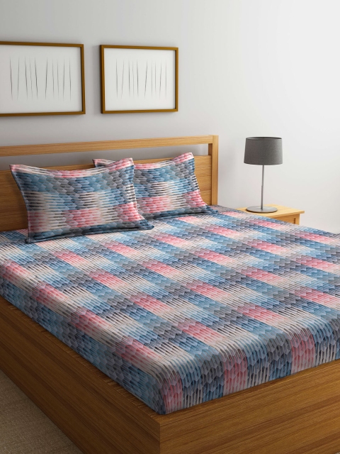

BOMBAY DYEING Blue & Red 120 TC Queen Bedsheet with 2 Pillow Covers