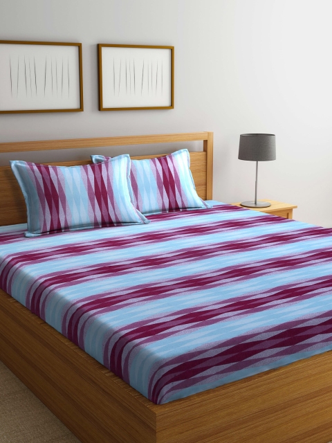 

BOMBAY DYEING Pink & Blue Geometric 120 TC Queen Bedsheet with 2 Pillow Covers