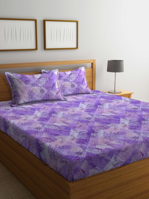 

BOMBAY DYEING Purple & Pink Floral 120 TC Queen Bedsheet with 2 Pillow Covers