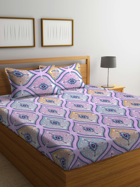 

BOMBAY DYEING Pink & Beige Printed 120 TC Queen Bedsheet With 2 Pillow Covers
