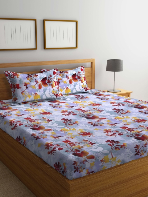 

BOMBAY DYEING Orange & Blue Floral 120 TC Queen Bedsheet With 2 Pillow Covers