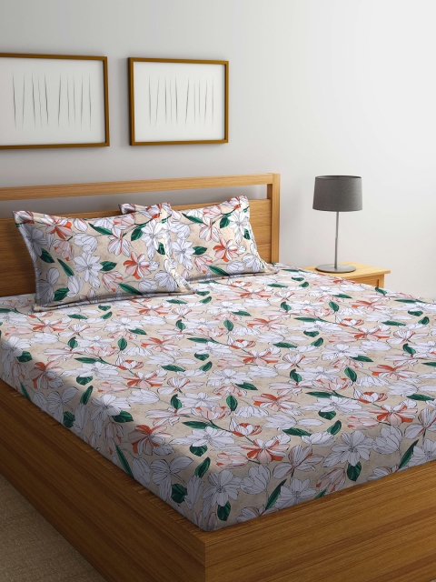 

BOMBAY DYEING Orange & Green Floral 120 TC Queen Bedsheet with 2 Pillow Covers
