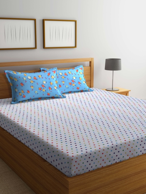 

BOMBAY DYEING Blue & White Printed 120 TC Queen Bedsheet with 2 Pillow Covers