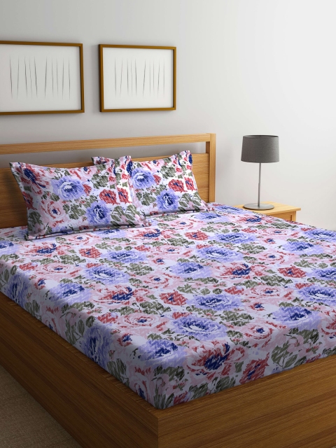 

BOMBAY DYEING Blue & Pink Floral 120 TC Queen Bedsheet with 2 Pillow Covers