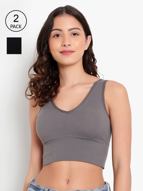 

PARKHA Women Pack Of 2 Black & Grey Bralette Bra