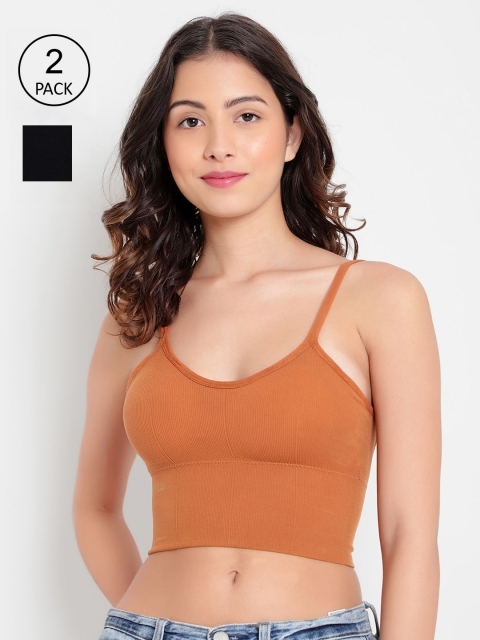 

PARKHA Black & Rust Pack of 2 Ribbed Padded Bralette Bra