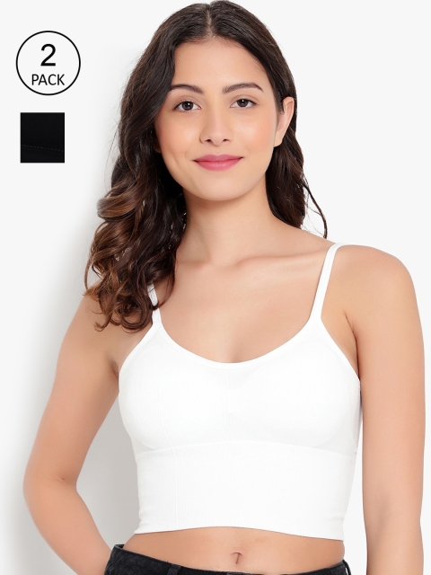 

PARKHA Black & White Pack of 2 Ribbed Padded Bralette Bra