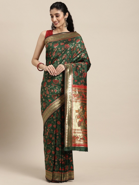 

Pandadi Saree Green & Red Woven Design Zari Silk Blend Paithani Sarees