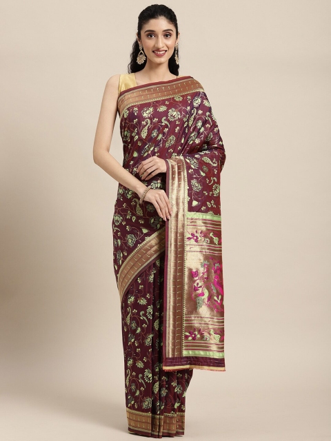 

Pandadi Saree Purple & Brown Woven Design Zari Silk Blend Paithani Sarees