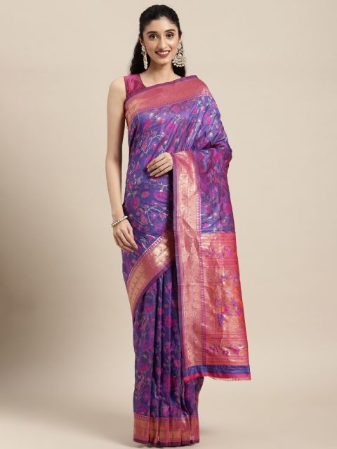 

Pandadi Saree Blue & Purple Woven Design Zari Silk Blend Paithani Sarees