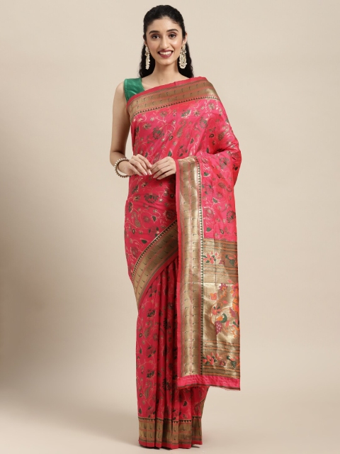 

Pandadi Saree Pink & Green Woven Design Zari Silk Blend Paithani Sarees