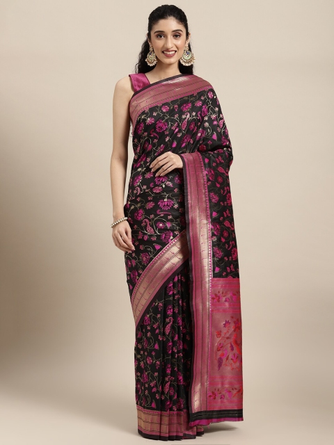 

Pandadi Saree Black & Pink Woven Design Zari Silk Blend Paithani Sarees