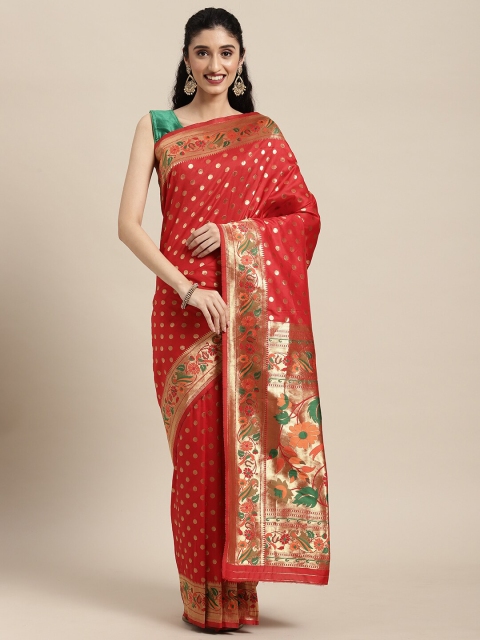 

Pandadi Saree Red & Green Woven Design Zari Silk Blend Paithani Sarees