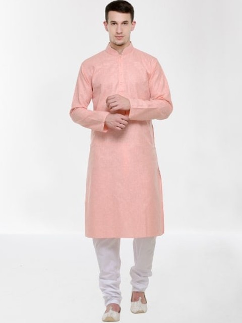 

RG DESIGNERS Men Peach-Coloured Striped Angrakha Kurti with Pyjamas