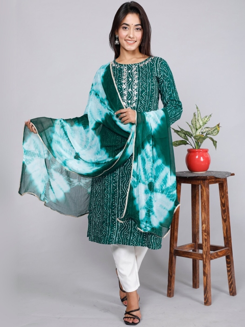 

gvs shoppe Women Green Empire Gotta Patti Kurti with Trousers