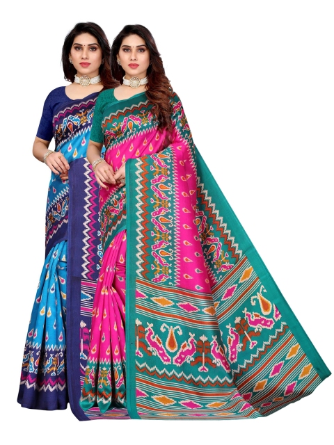 

AADVIKA Set of 2 Printed Art Silk Mysore Silk Saree, Blue