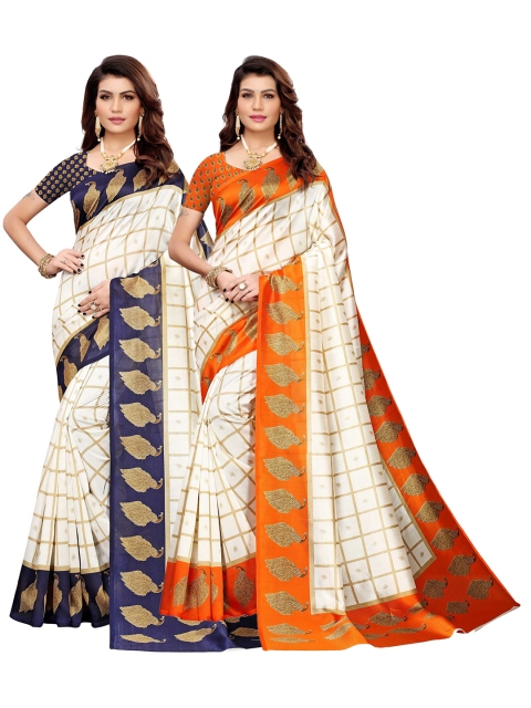 

AADVIKA Set of 2 Printed Art Silk Mysore Silk Saree, White