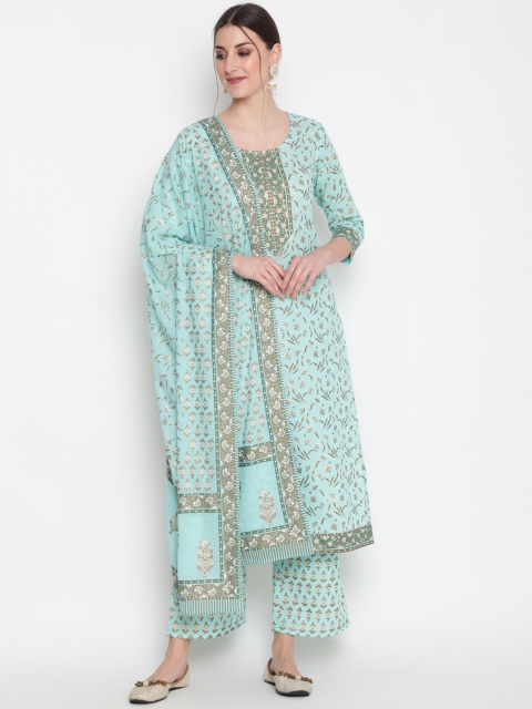 

GLAM ROOTS Women Green Paisley Printed Layered Gotta Patti Pure Cotton Kurti with Palazzos & With Dupatta