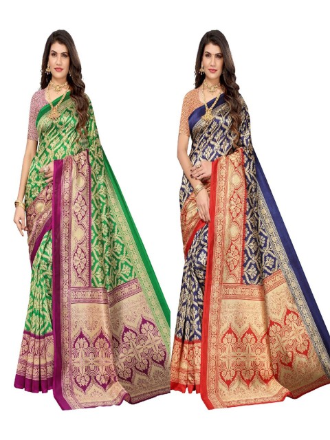 

AADVIKA Set of 2 Printed Art Silk Mysore Silk Saree, Green