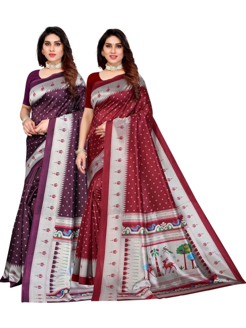 

AADVIKA Pack Of 2 Purple & Maroon Woven Design Art Silk Saree