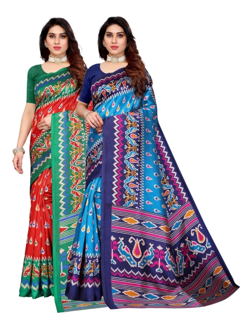 

AADVIKA Set of 2 Printed Art Silk Mysore Silk Saree, Blue