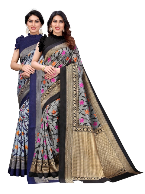 

AADVIKA Set of 2 Printed Art Silk Mysore Silk Saree, Grey