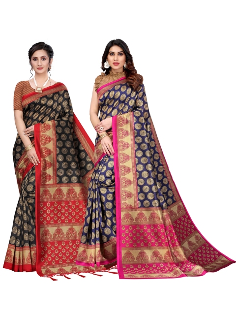 

AADVIKA Pack Of 2 Black & Navy Blue Woven Design Silk Blend Saree