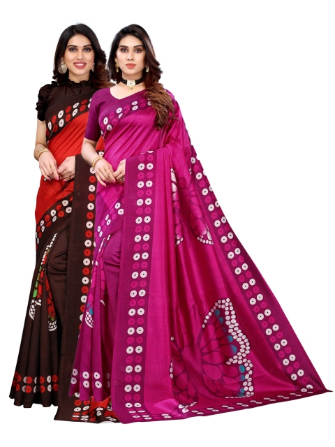 

AADVIKA Pack Of 2 Pink & Red Art Silk Saree