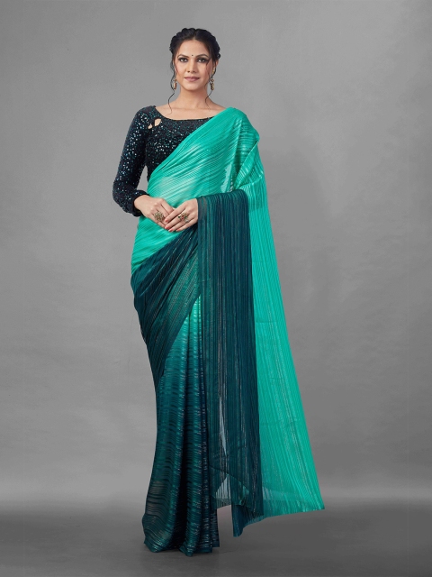 

Zombom Sea Green & Teal Leheriya Silk Blend Leheriya Saree