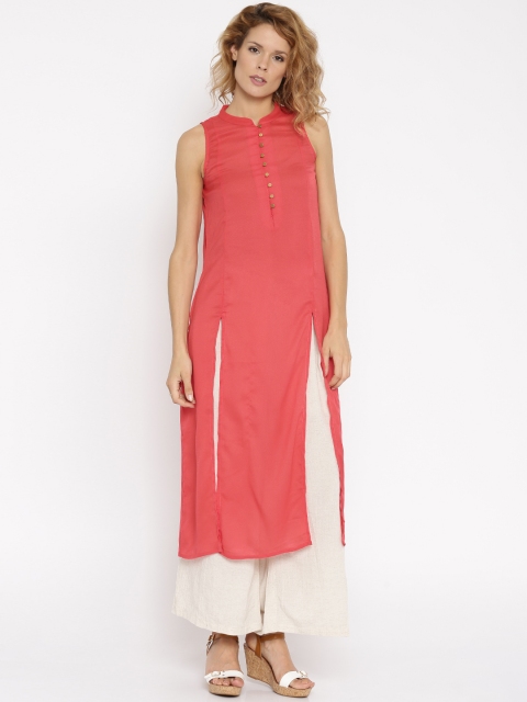 

Colour Me by Melange Women Coral Pink Solid A-Line Kurta