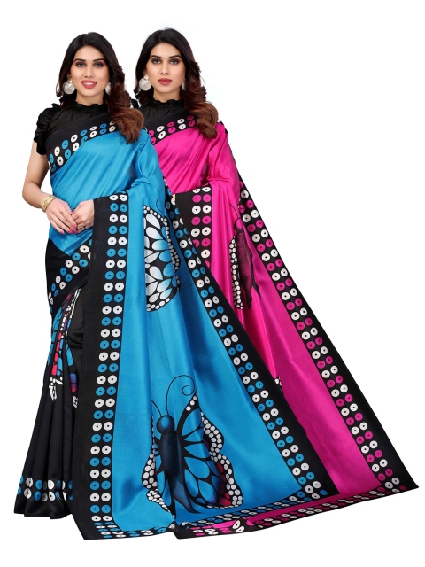 

AADVIKA Women Pack Of 2 Pink & Blue Printed Art Silk Saree