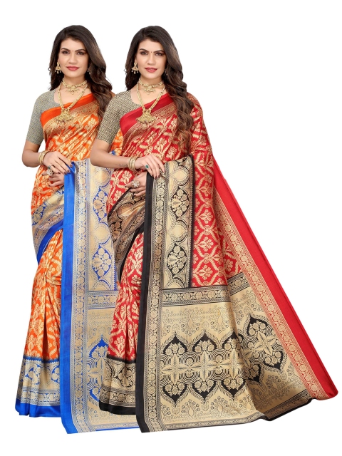 

AADVIKA Set of 2 Printed Art Silk Mysore Silk Saree, Multi