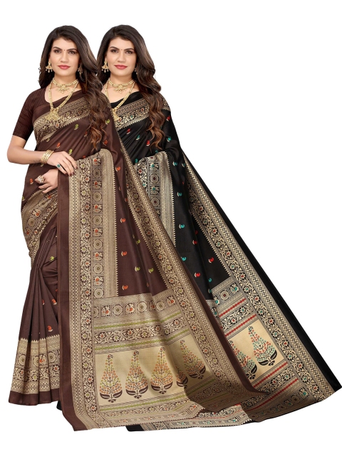 

AADVIKA Pack Of 2 Brown & Black Woven Design Art Silk Saree