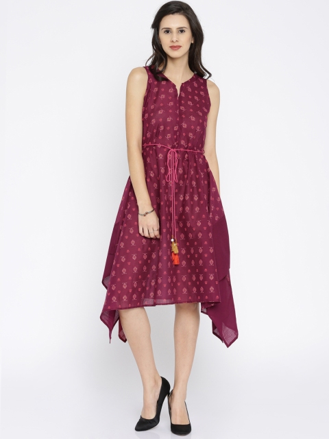 

Colour Me by Melange Women Burgundy Printed A-Line Dress