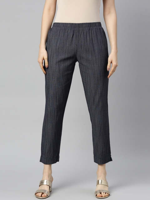 GOLDSTROMS Women Black Striped Cotton Trousers