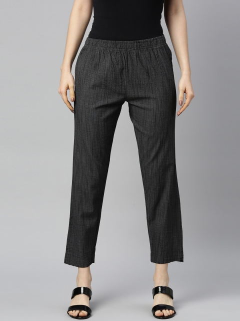 

GOLDSTROMS Women Charcoal Striped Cotton Trousers