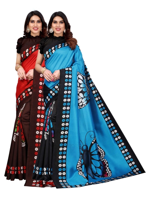

AADVIKA Pack Of 2 Blue & Red Art Silk Saree