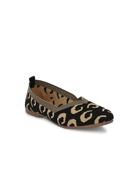 TAURENE Women Black Printed Ballerinas with Laser Cuts Flats