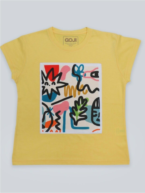 

GOJI Girls Yellow & dark khaki Printed T-shirt