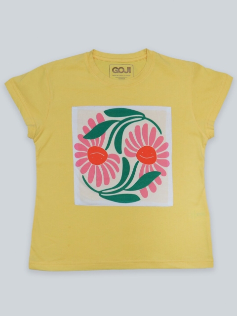 

GOJI Girls Yellow & celery Printed Applique T-shirt
