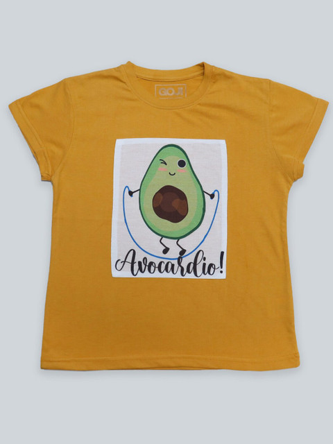 

GOJI Girls Mustard Yellow & arrowwood Printed Applique T-shirt