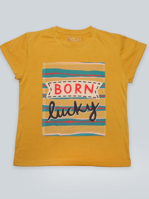 

GOJI Girls Mustard Yellow & desert sun Printed T-shirt