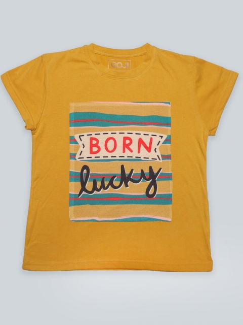 

GOJI Girls Mustard Yellow Printed T-shirt